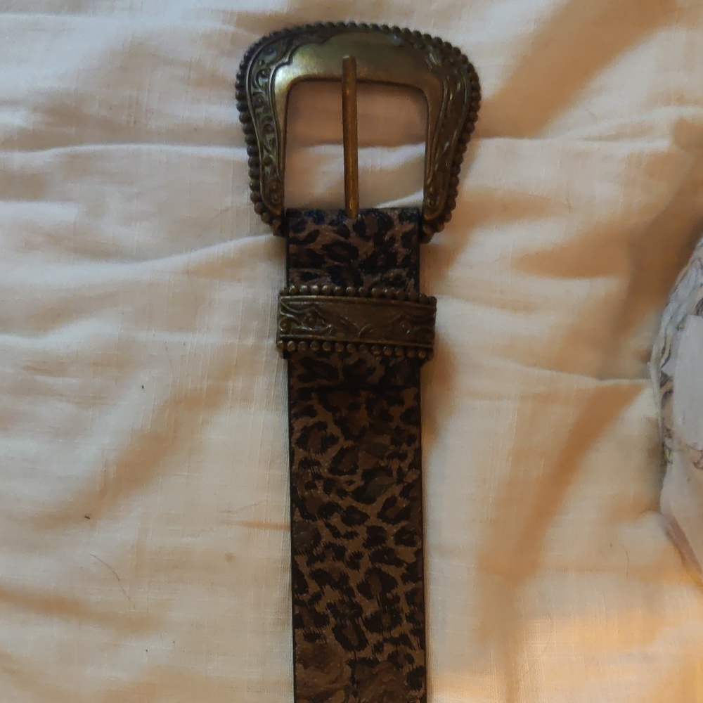 Animal Print Belt with Ornate Buckle